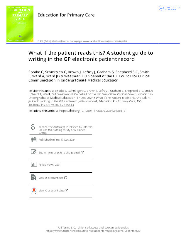 What if the patient reads this? A student guide to writing in the GP electronic patient record Thumbnail