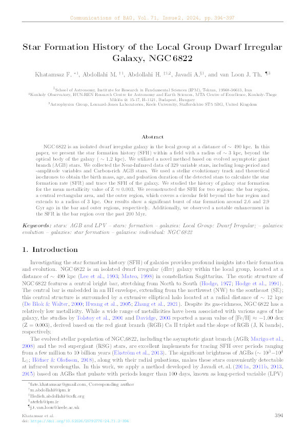 Star Formation History of the Local Group Dwarf Irregular Galaxy, NGC 6822 Thumbnail