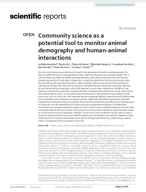 Community science as a potential tool to monitor animal demography and human-animal interactions Thumbnail