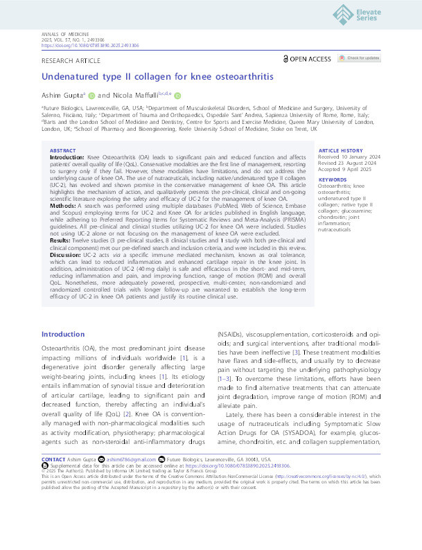 Undenatured type II collagen for knee osteoarthritis Thumbnail