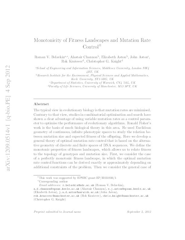 Monotonicity of Fitness Landscapes and Mutation Rate Control Thumbnail