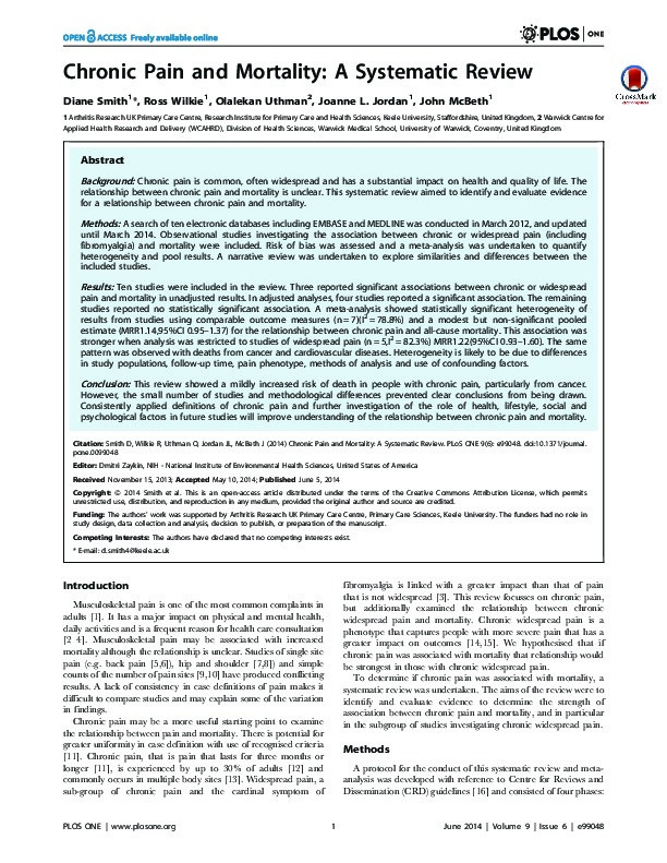 Chronic pain and mortality: a systematic review Thumbnail