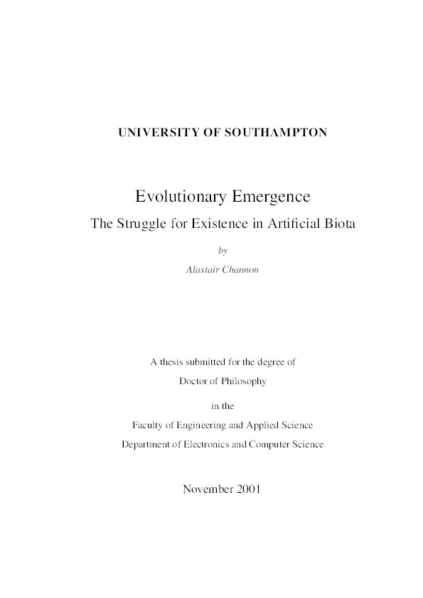 Evolutionary Emergence: The Struggle for Existence in Artificial Biota Thumbnail