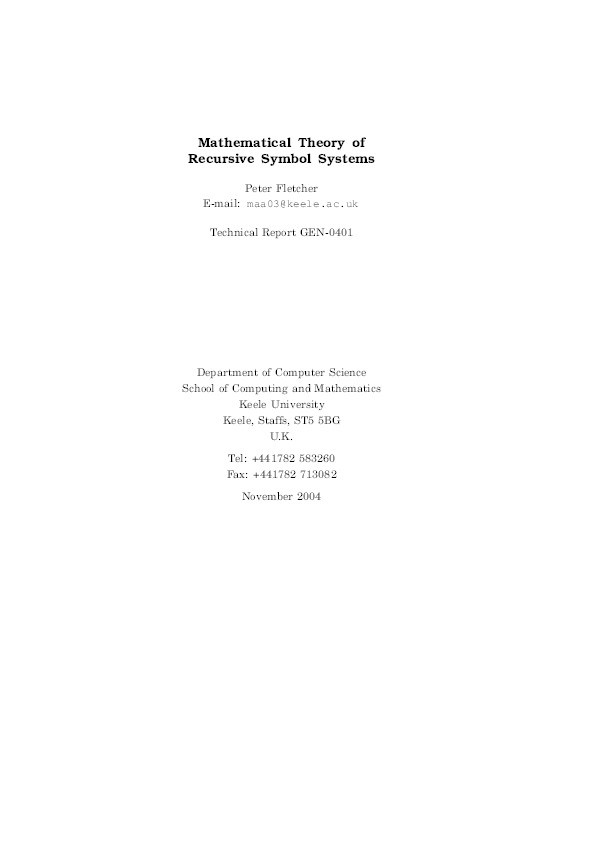 Mathematical Theory of Recursive Symbol Systems. Technical Report GEN-0401. Thumbnail