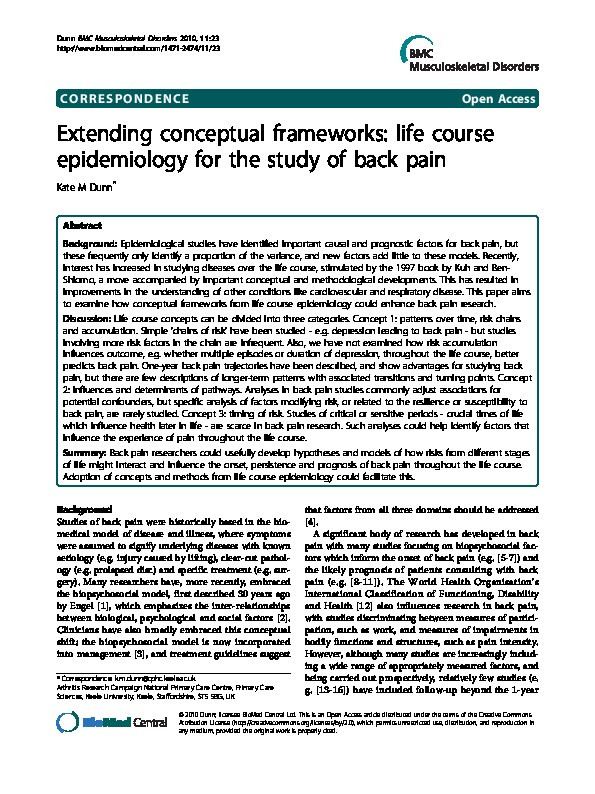 Extending conceptual frameworks: life course epidemiology for the study of back pain Thumbnail