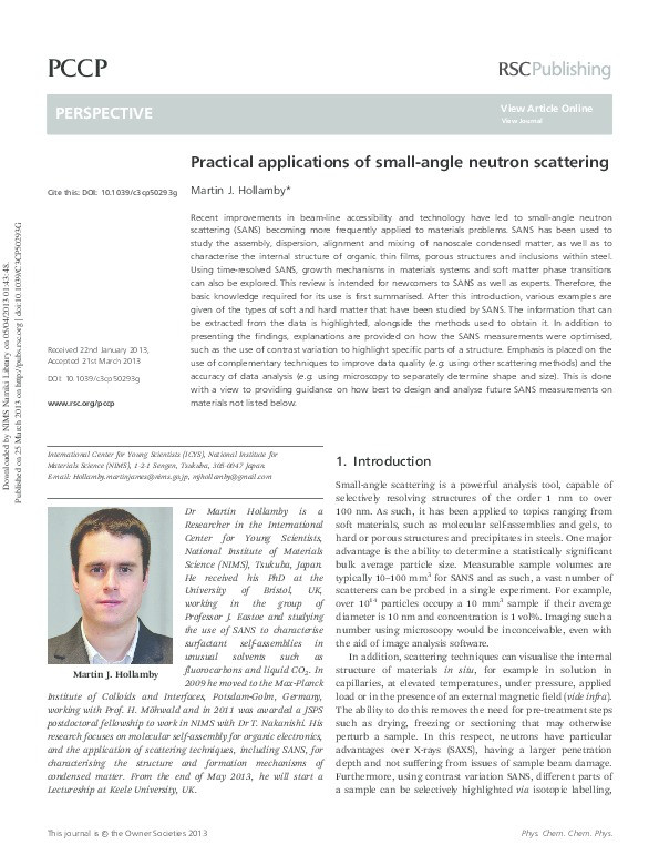 Practical applications of small-angle neutron scattering. Thumbnail