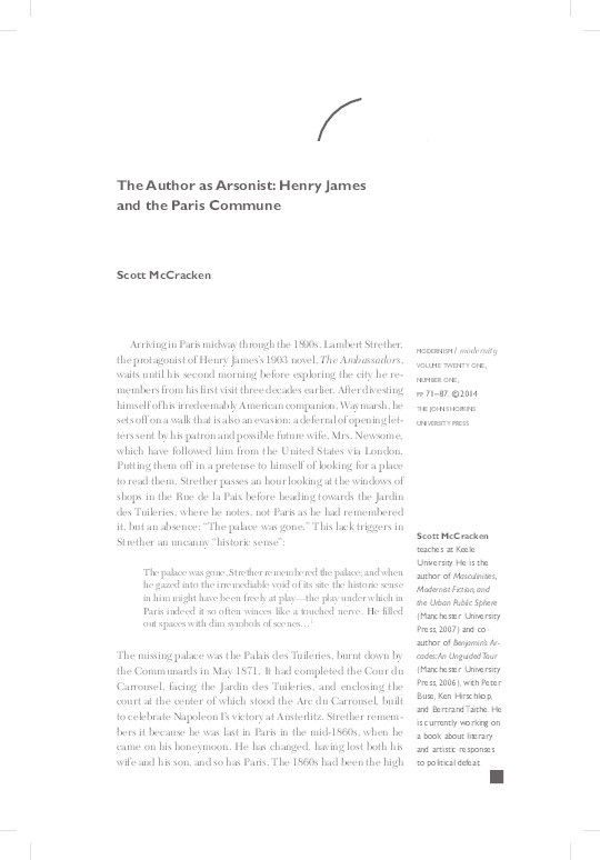 The Author as Arsonist: Henry James and the Paris Commune Thumbnail