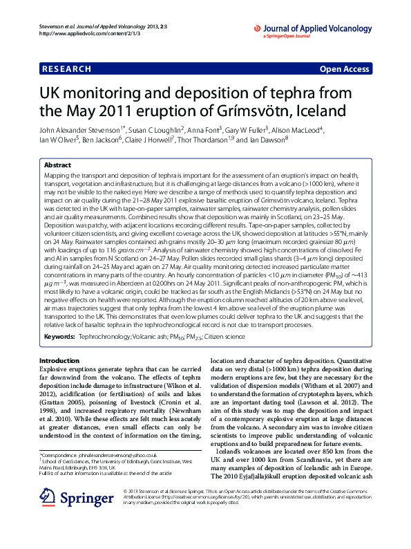 UK monitoring and deposition of tephra from the May 2011 eruption of Grímsvötn, Iceland Thumbnail
