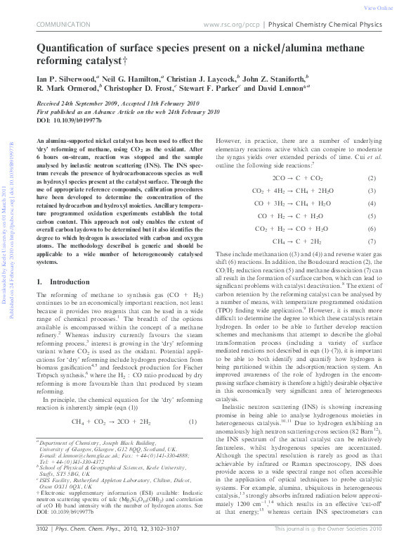 Quantification of surface species present on a nickel/alumina methane reforming catalyst Thumbnail