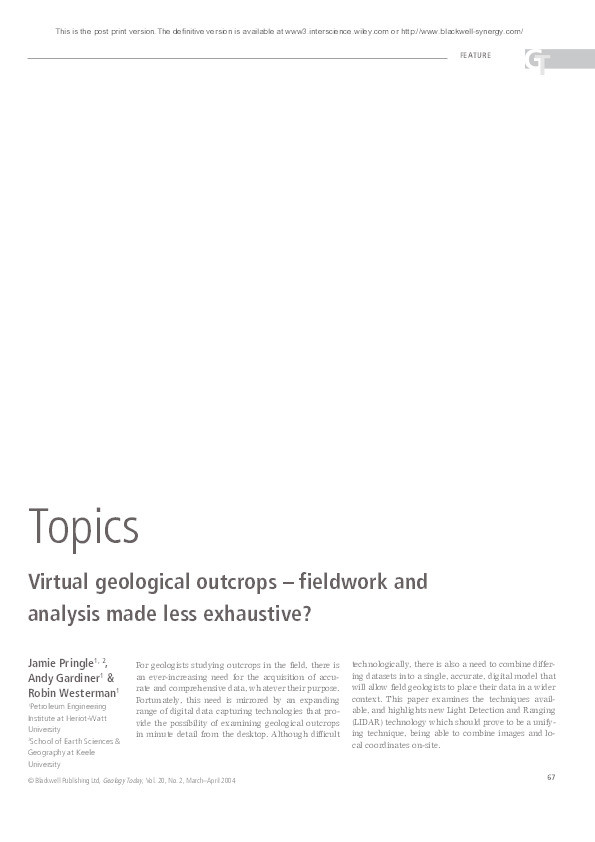 Virtual geological outcrops - Fieldwork and analysis made less exhaustive? Thumbnail