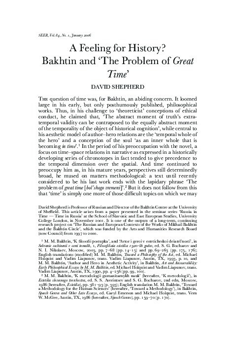 A Feeling for History? Bakhtin and `The Problem of Great Time' Thumbnail