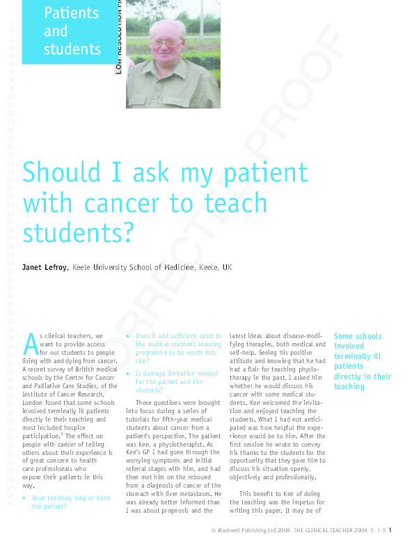 Should I ask my patient with cancer to teach students? Thumbnail