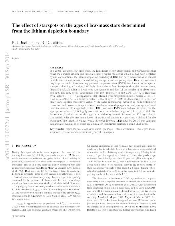 The effect of star-spots on the ages of low-mass stars determined from the lithium depletion boundary Thumbnail