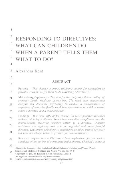 Responding to Directives: What can Children do when a Parent Tells them what to do? Thumbnail