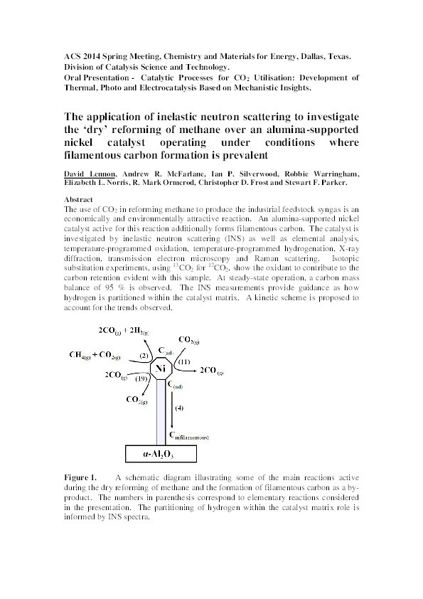 Application of inelastic neutron scattering to investigate the "dry" reforming of methane over an alumina-supported nickel catalyst operating under conditions where filamentous carbon formation is prevalent Thumbnail