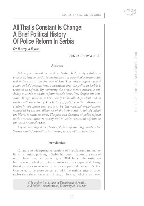 All that’s constant is change: a brief political history of police reforms in Serbia Thumbnail