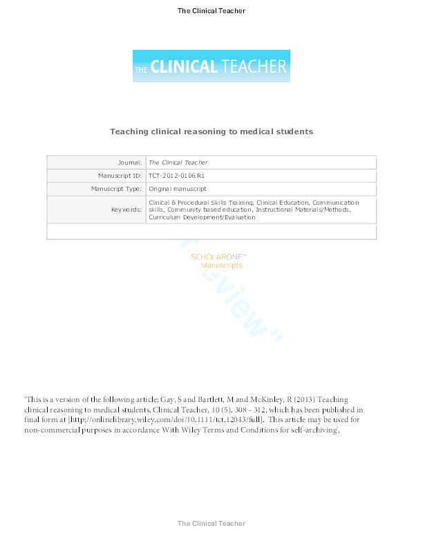 Teaching clinical reasoning to medical students Thumbnail