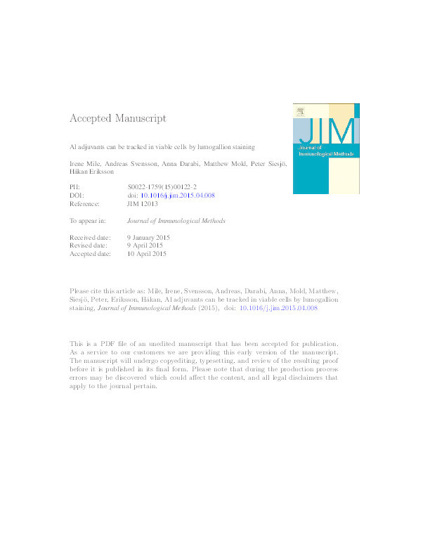 Al adjuvants can be tracked in viable cells by lumogallion Thumbnail