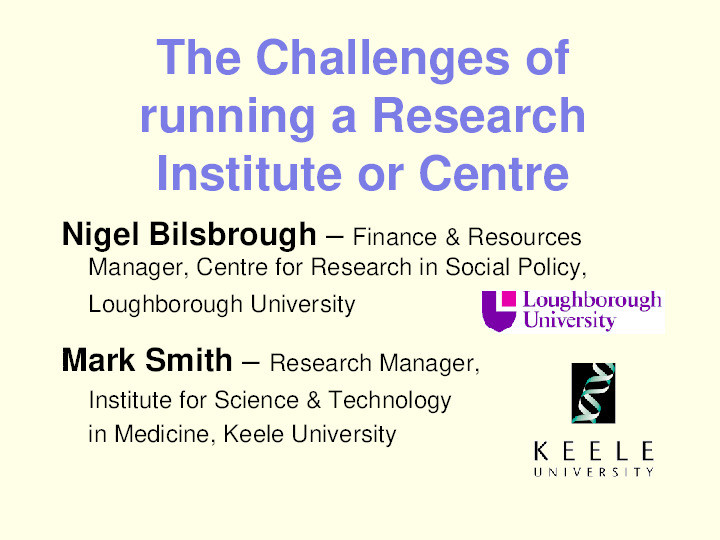 The Challenges of running a Research Institute or Centre Thumbnail