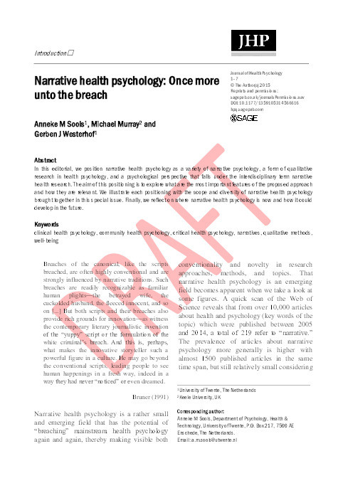 Narrative health psychology: once more unto the breach Thumbnail