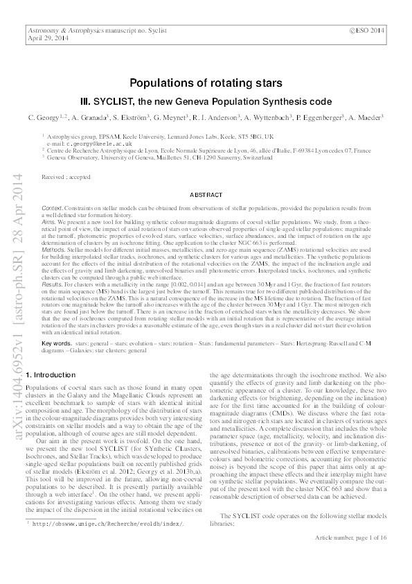 Populations of rotating stars III. SYCLIST, the new Geneva Population Synthesis code Thumbnail