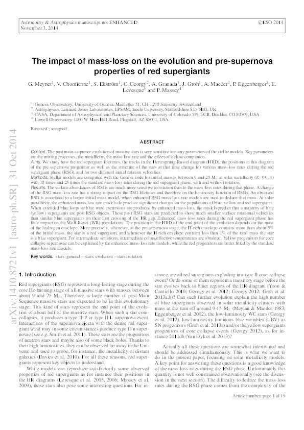 The impact of mass-loss on the evolution and pre-supernova properties of red supergiants Thumbnail