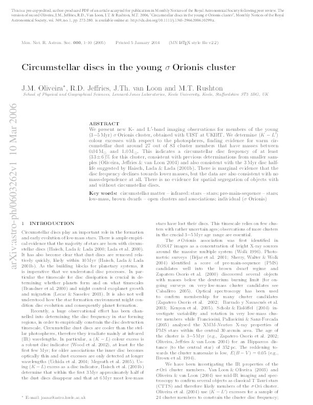 Circumstellar discs in the young σ Orionis cluster Thumbnail
