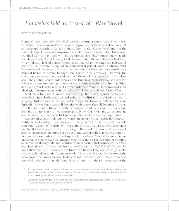 'Ein weites Feld' as Post–Cold War Novel Thumbnail