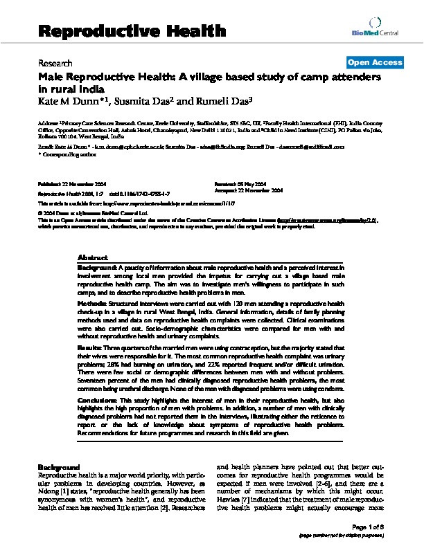 Male Reproductive Health: a village based study of camp attenders in rural India Thumbnail