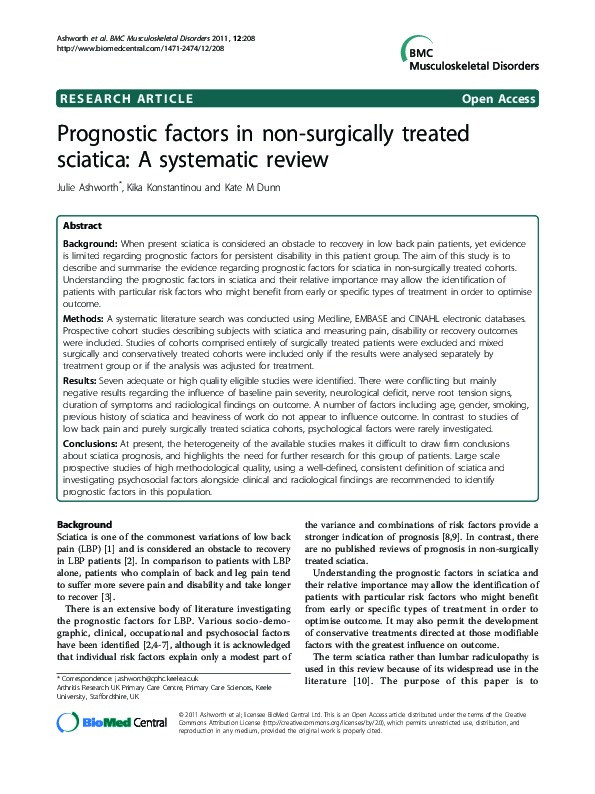Prognostic factors in non-surgically treated sciatica: a systematic review Thumbnail