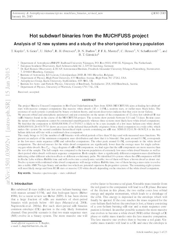 Hot subdwarf binaries from the MUCHFUSS project - Analysis of 12 new systems and a study of the short-period binary population Thumbnail
