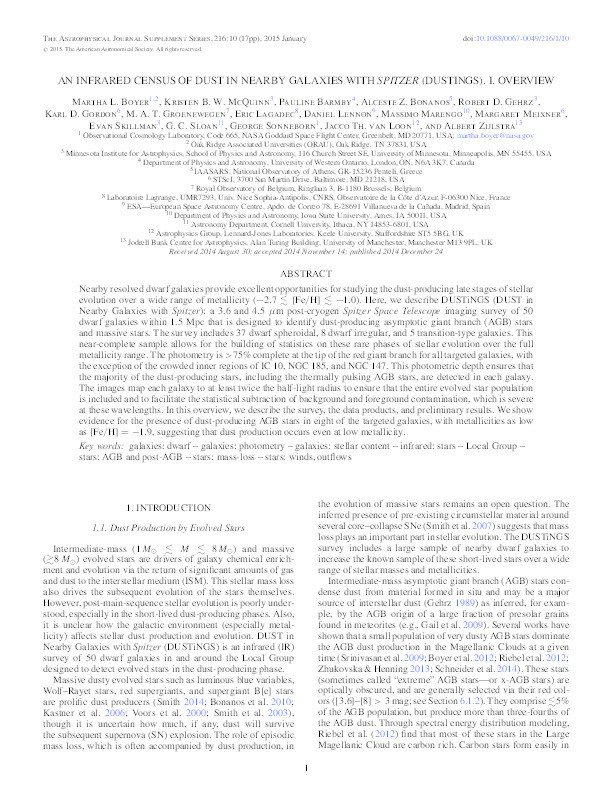 An infrared census of dust in nearby galaxies with Spitzer (Dustings). I. Overview Thumbnail