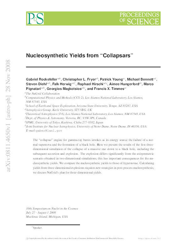 Nucleosynthetic Yields from "Collapsars" Thumbnail