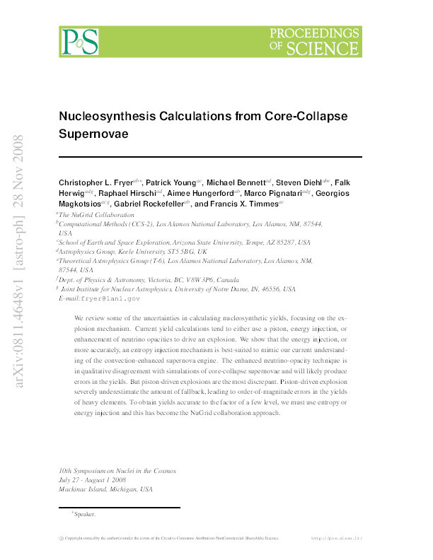 Nucleosynthesis Calculations from Core-Collapse Supernovae Thumbnail