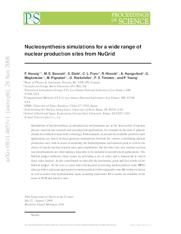 Nucleosynthesis simulations for a wide range of nuclear production sites from NuGrid Thumbnail