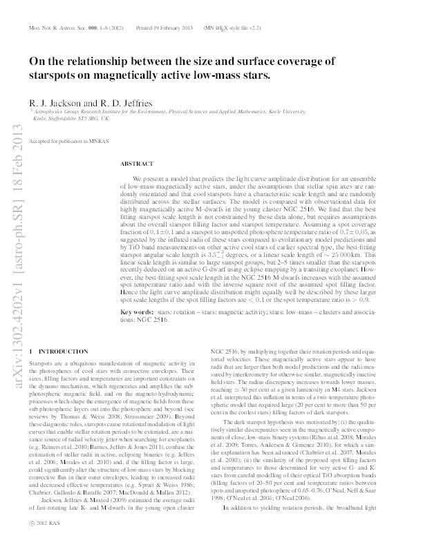 On the relationship between the size and surface coverage of starspots on magnetically active low-mass stars Thumbnail