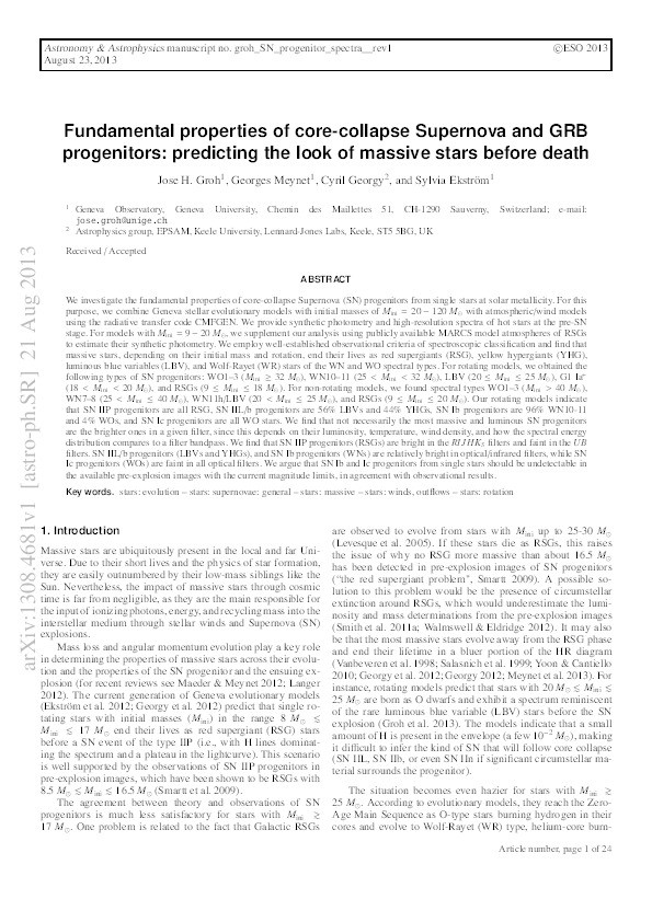 Fundamental properties of core-collapse Supernova and GRB progenitors: predicting the look of massive stars before death Thumbnail