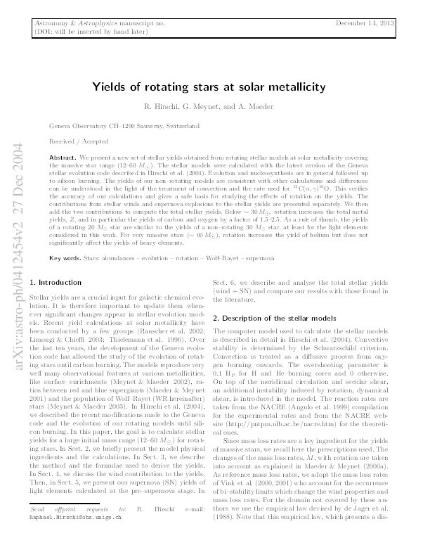 Yields of rotating stars at solar metallicity Thumbnail