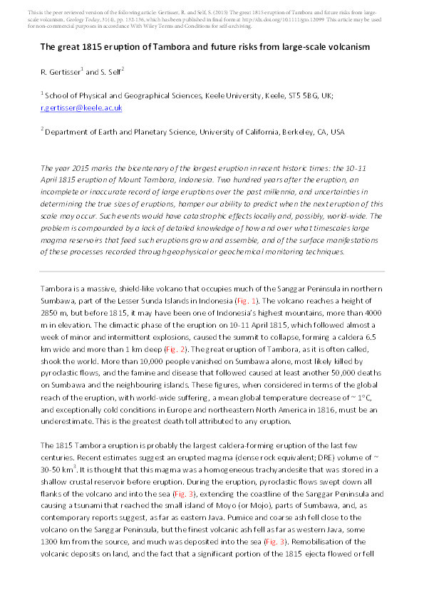 The great 1815 eruption of Tambora and future risks from large-scale volcanism Thumbnail