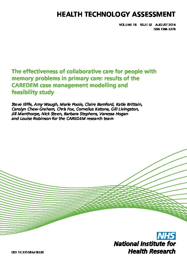 The effectiveness of collaborative care for people with memory problems in primary care: results of the CAREDEM case management modelling and feasibility study. Thumbnail