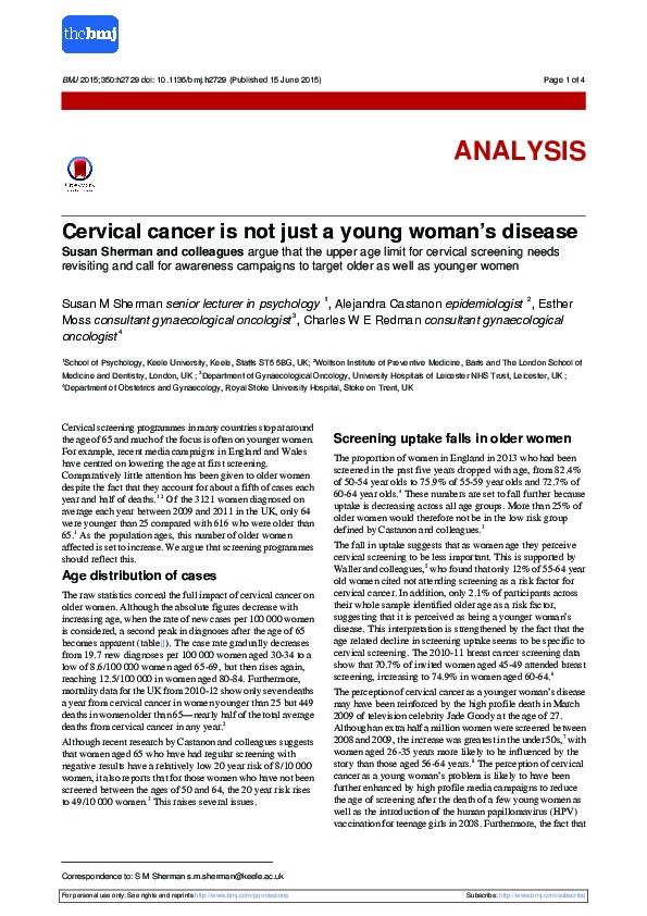 Cervical cancer is not just a young woman's disease Thumbnail