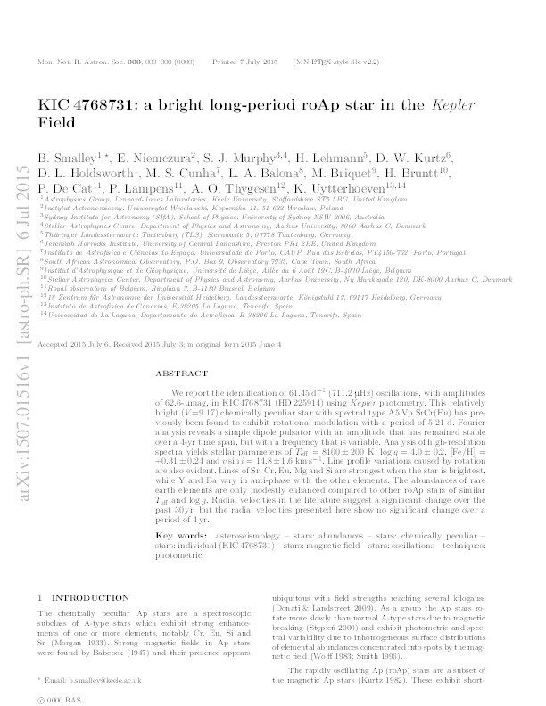 KIC 7582608: a new Kepler roAp star with frequency variability Thumbnail