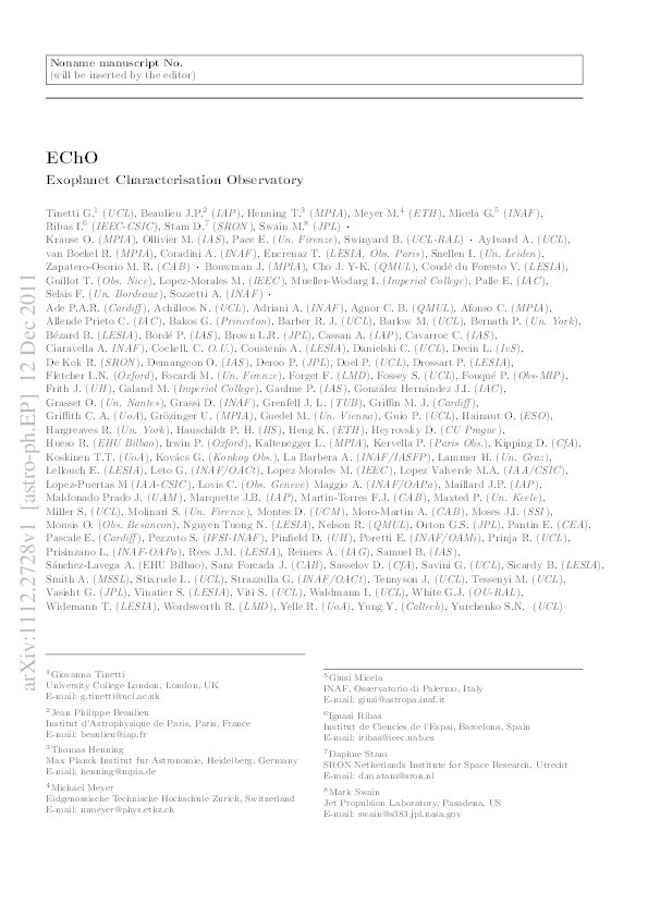 EChO - Exoplanet Characterisation Observatory Thumbnail