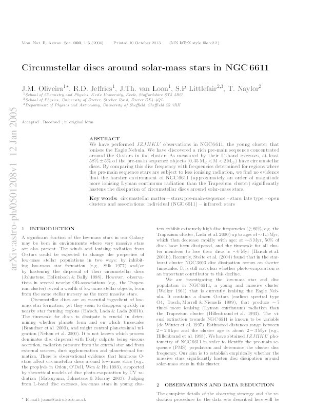 Circumstellar discs around solar-mass stars in NGC 6611 Thumbnail