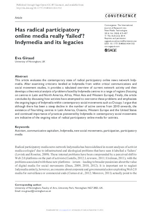 Has radical participatory online media really 'failed'?: indymedia and its legacies. Thumbnail