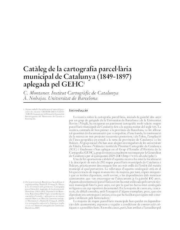 Catàleg de la cartografia parcel-lària municipal de Catalunya 1849-1897) aplegada pel GEHC Thumbnail