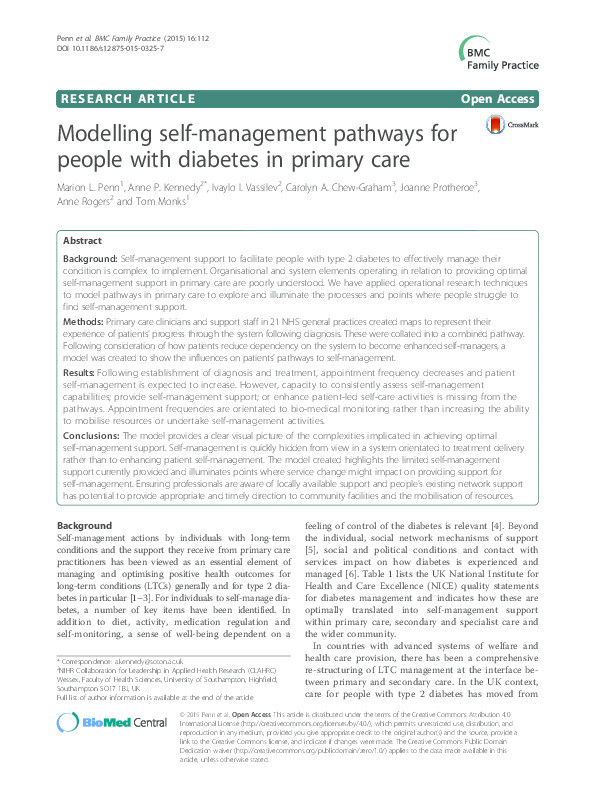 Modelling self-management pathways for people with diabetes in primary care Thumbnail