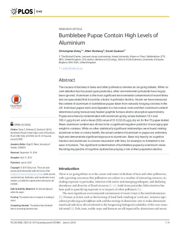 Bumblebee pupae contain high levels of aluminium Thumbnail
