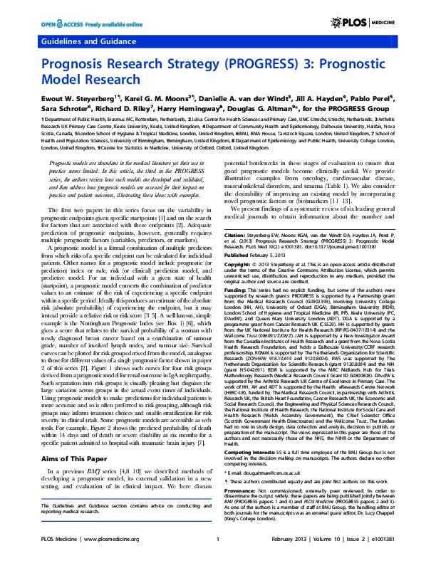 Prognosis Research Strategy (PROGRESS) 3: prognostic model research Thumbnail