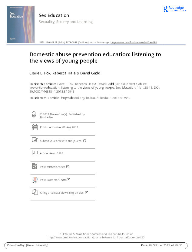 Domestic abuse prevention education: listening to the views of young people Thumbnail